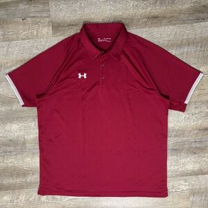 Under Armour Tech Polo Shirt Mens 2XL Red Golf Performance Heatgear